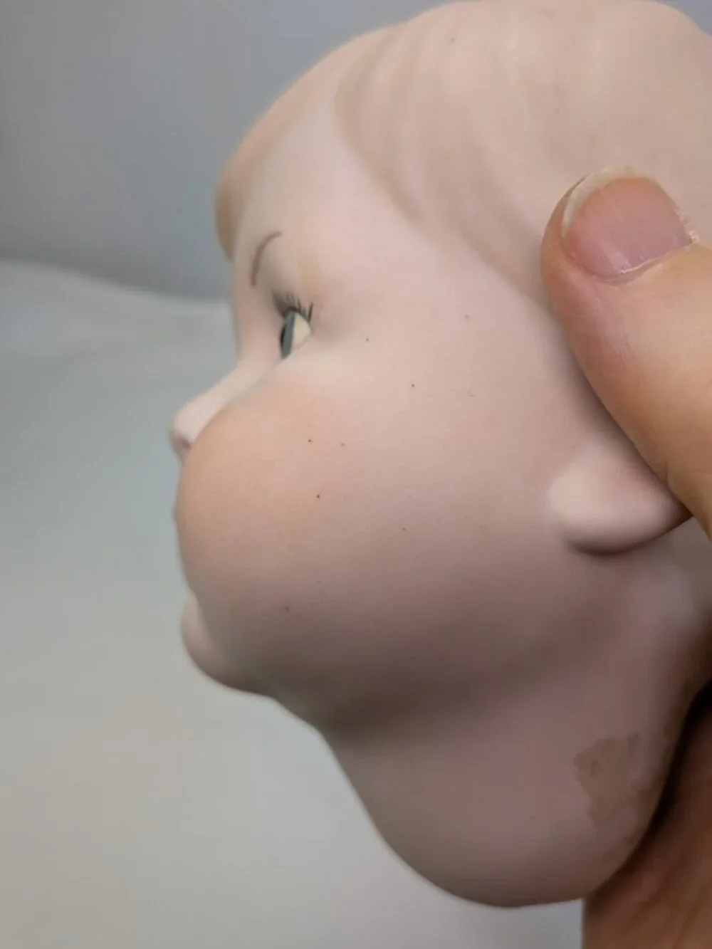 Vintage Bisque Porcelain Doll Head Molded Hair Blue Eyes 14
